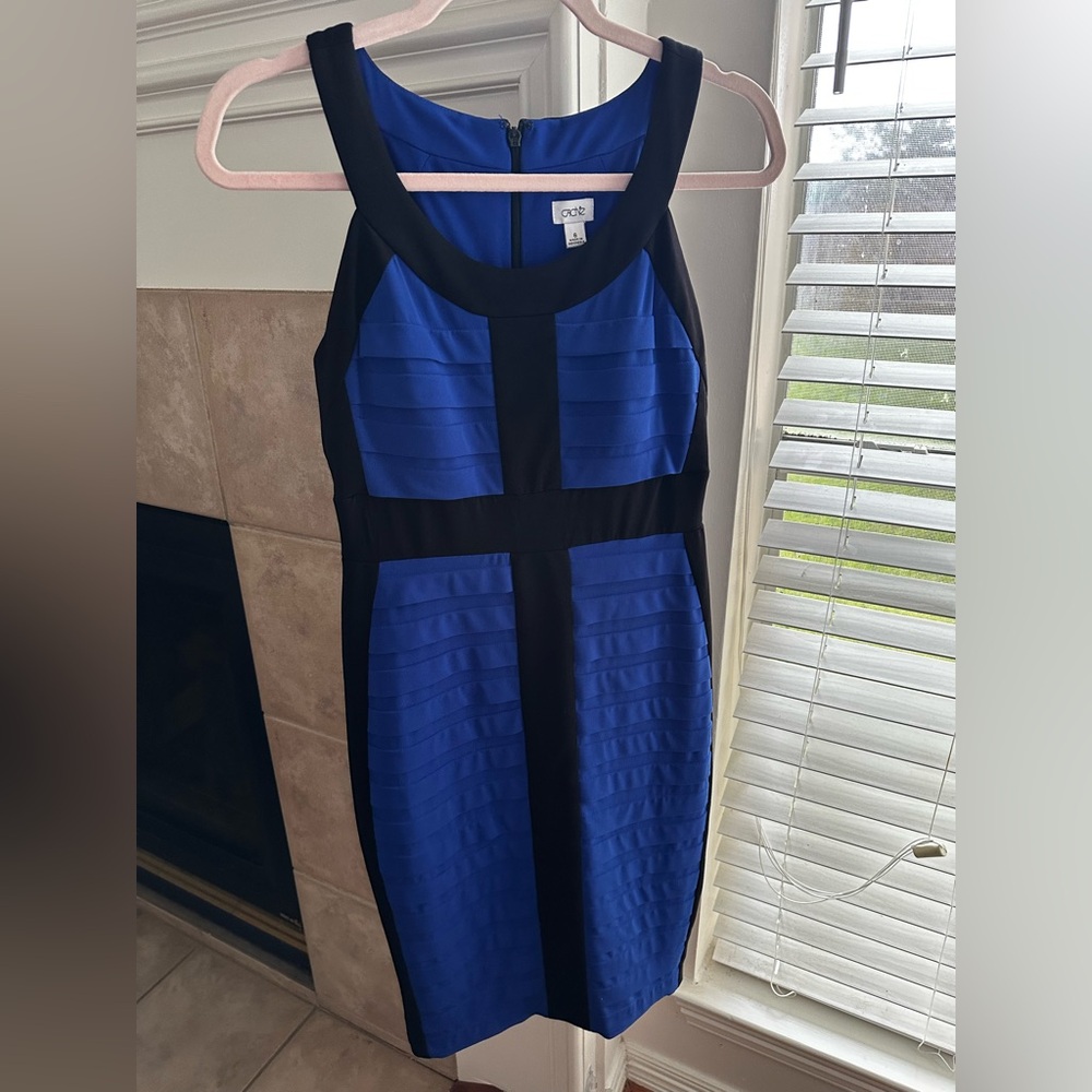 Cache Blue and Black Midi Dress